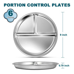 EWFEN divided three-section plate shows balanced portions for kids during lunch and dinner.