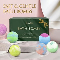Excalla bath bombs gift set shea and cocoa butter detail.