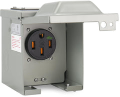 EXCELFU 50 Amp EV outlet box front view showing weatherproof enclosure for outdoor charging