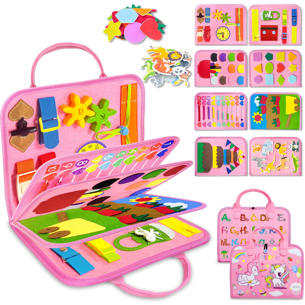 Exorany Busy Board 8-pages delivers tactile play for focused learning on the go.