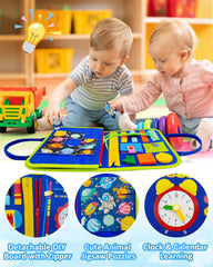 Exorany Busy Board features zippers, laces, buttons for hands-on learning.