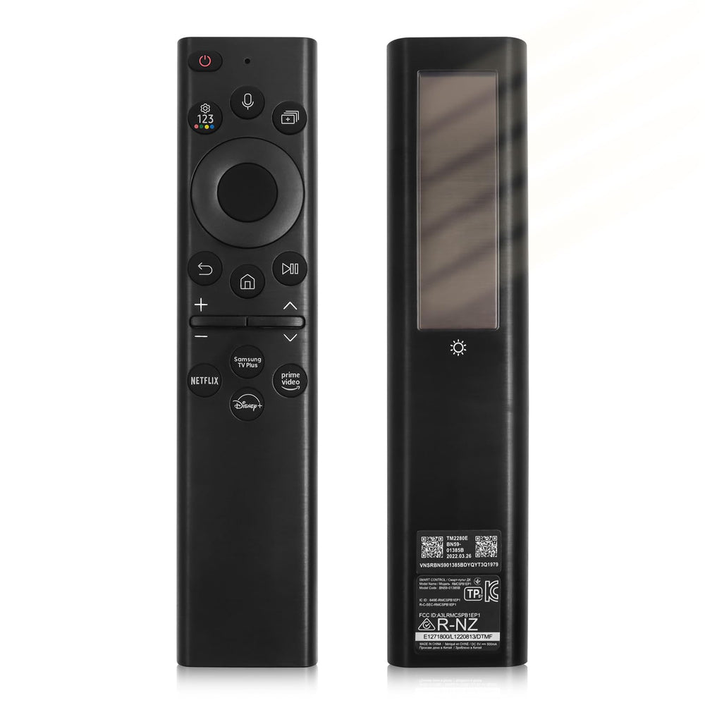 ExploreHome BN59-01385A solar remote front view with eco-friendly charging.