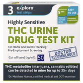 Exploro 3-pack marijuana test kit box for at-home screening.
