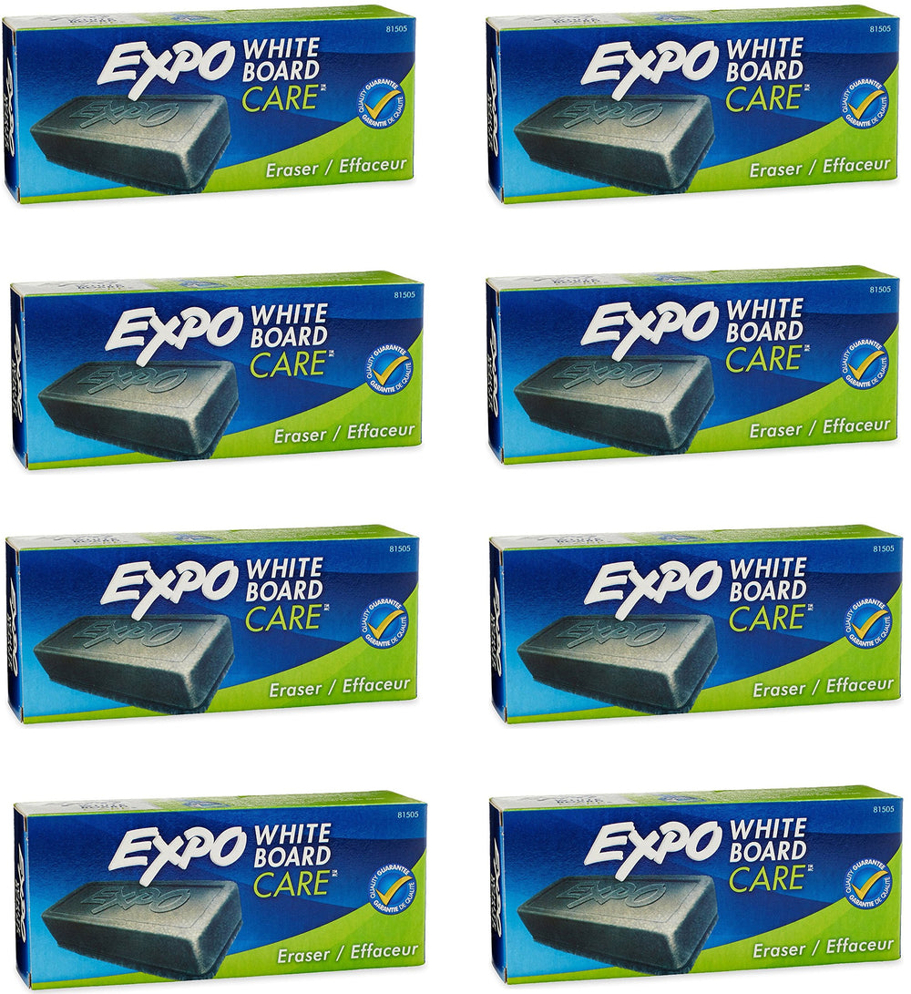 EXPO Block Eraser with soft pile quickly removes marks from whiteboards and glass.