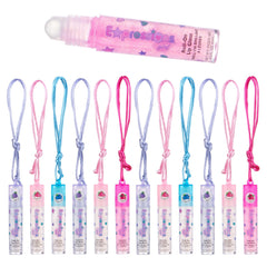 EXPRESSIONS 12pc lip gloss necklaces display, ideal party favors for teen girls.