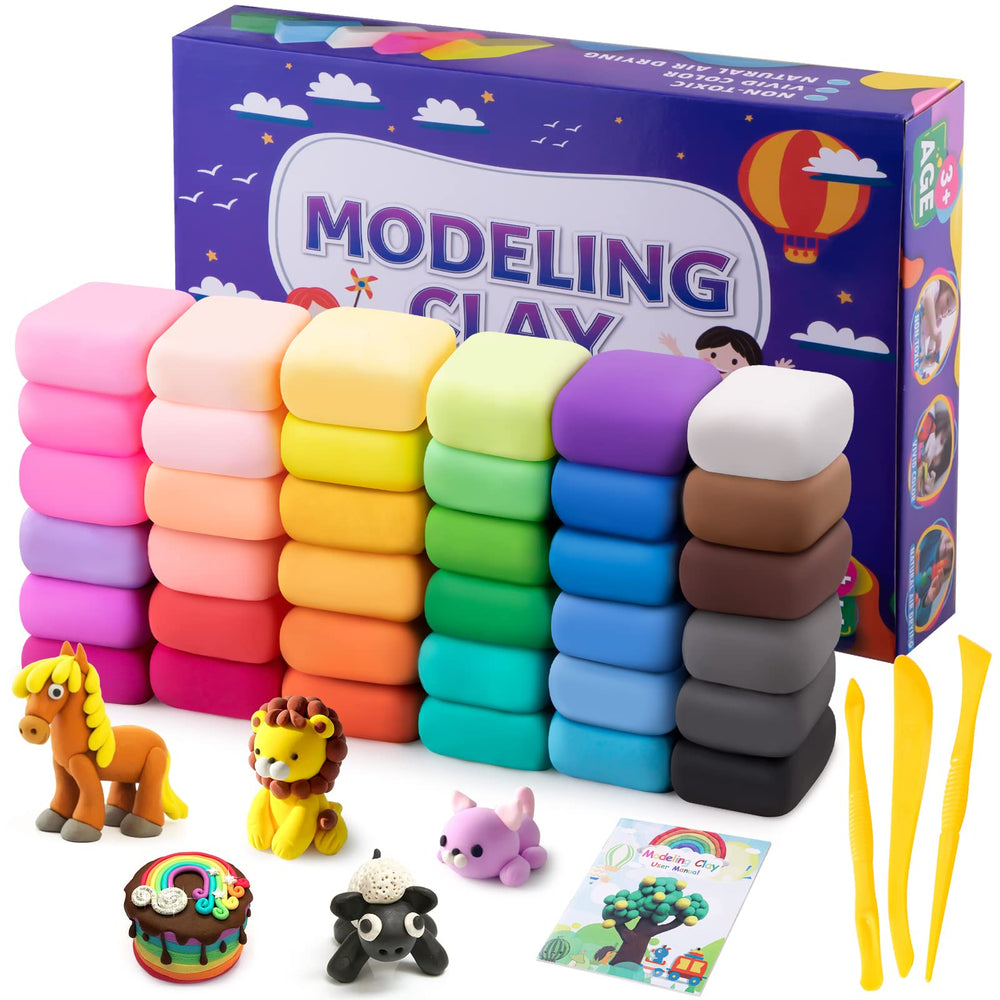 Exptolii air dry clay 36-color kit packaging highlights range and organization.
