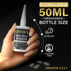 EXSIVIA precision-tip application supports targeted glue removal on each nail.