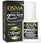 EXSIVIA bottle close-up shows thick mess-free nail glue for precise application