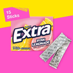 Extra Pink Lemonade Gum bulk display shows ample supply for daily breath freshening.