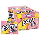 Extra Pink Lemonade Gum pack front shows bold flavor and portable freshness for on-the-go.