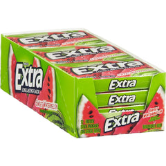 Extra Watermelon Sugarfree Gum pack of 12 on display for quick refreshment