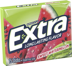 Close-up of Extra Watermelon Sugarfree Gum sticks showing bright flavor
