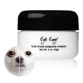 Eye Envy tear stain remover powder jar showing natural formula for safe use around the eyes.