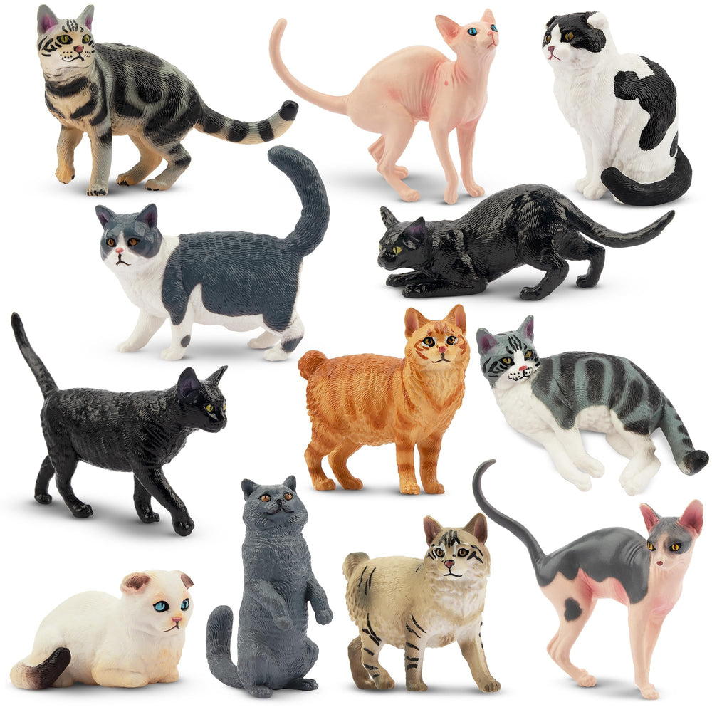 EYSCOTA 12-piece cat figurines set for imaginative play and display.