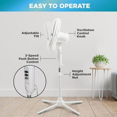 EZ-Chill 16-inch pedestal fan oscillating head in action for broad coverage.