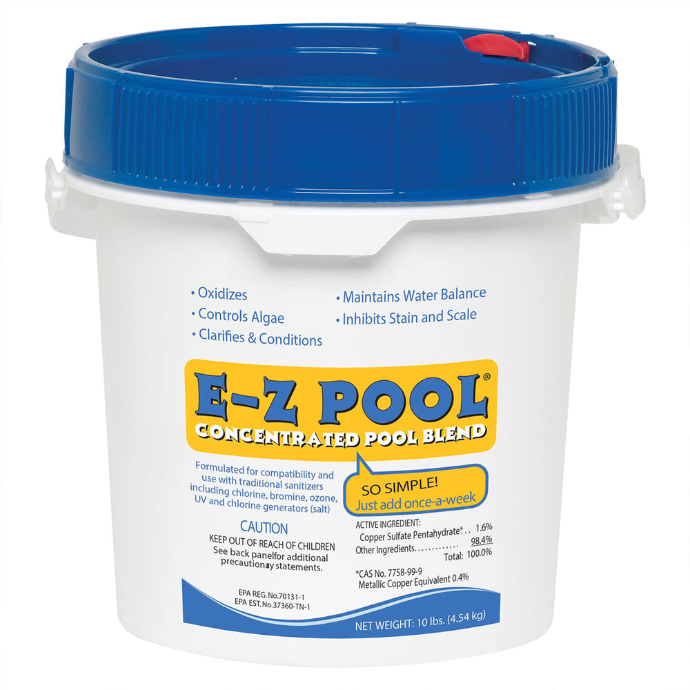 E-Z Pool weekly all-in-1 bucket for outdoor pools keeps water clear and balanced.