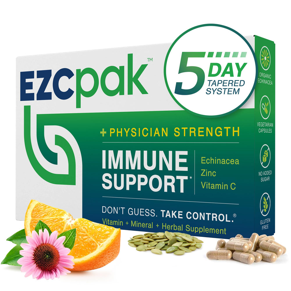 EZC Pak bottle with 5-day taper for immune support during cold season.