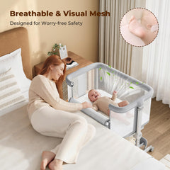 Ezebaby bed with mesh walls provides visibility and airflow