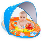 EZIGO Baby Pool Float with canopy offering shaded sun protection during pool play.