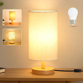 EZIYIN desk lamp with wood base and flaxen shade for cozy rooms.