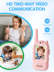 Kids using Fabeto Walkie Talkie Video outdoors for safe communication