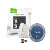 Fabula Dark Roast pod packaging shows airtight, eco-friendly materials.