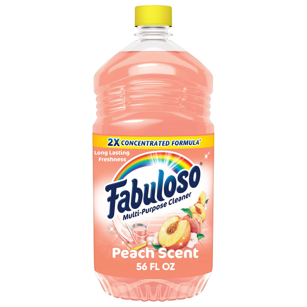 Fabuloso 2X Peach bottle showcasing long-lasting fragrance for versatile surface cleaning