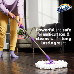Fabuloso floor cleaner dilution shows no-residue mopping per instructions