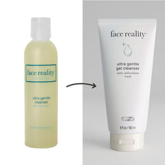 Face Reality Ultra Gentle Cleanser foaming close-up showing light lather for makeup removal