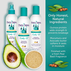 Fairy Tales Curly-Q conditioner bottle featuring murumuru butter messaging for moisture