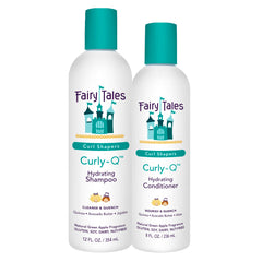 Fairy Tales Curly Q two-pack bottles on display, highlighting hydrated curls.