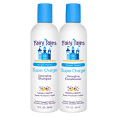 Fairy Tales Tangle Tamer shampoo bottle demonstrating detangling on kids' hair