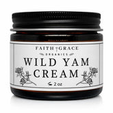 Faith and Grace Organics Wild Yam Cream bottle for daily hormonal balance support.