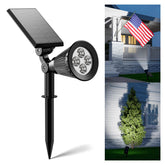 Falove solar spot light illuminates the flag for high visibility after dusk.