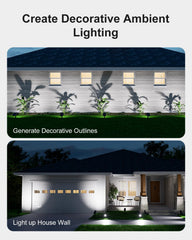 Falove solar spotlight casts statues in dramatic outdoor shadows.