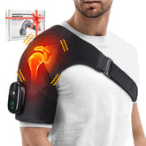 FAMILY HEALTH shoulder wrap shows heat settings for customizable comfort and targeted relief.