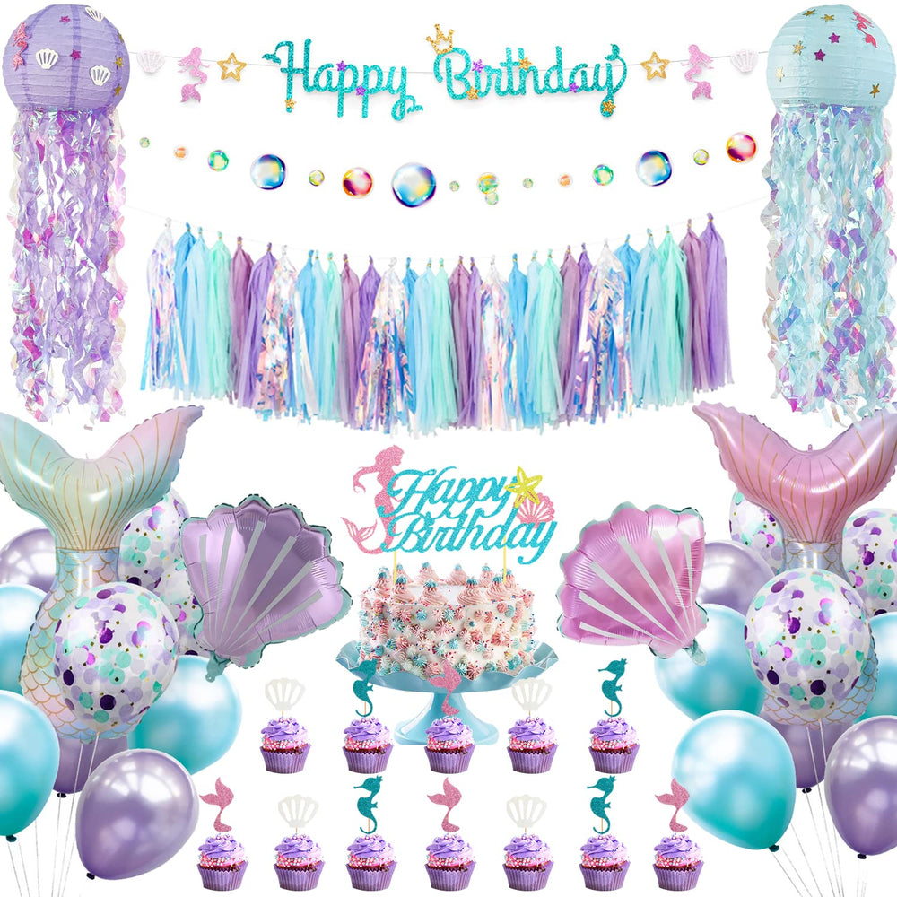 Family Pro Mermaid banner sets a festive seaside focal point for birthdays.