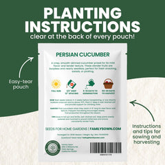 Family Sown Persian cucumber harvest shows crisp, snack-sized fruits.