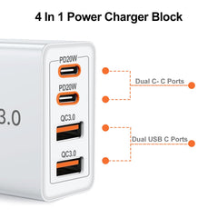 Famoby four-port PD charger close-up showing USB-C ports ready to charge.