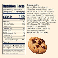 Close-up of Famous Amos chocolate chip cookies showing chips and texture.
