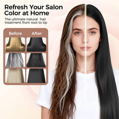 Before-and-after gray hair coverage with Famyu shampoo.