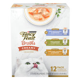 Fancy Feast Broths chicken and vegetables pouch; creamy broth topper to entice meals.