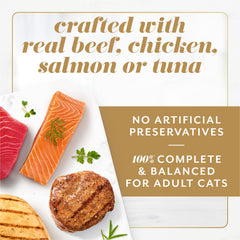 Fancy Feast Gems pate salmon with gravy; rich flavor in ready-to-serve cups for curious cats.