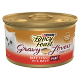 Fancy Feast Gravy Lovers Beef Feast cans with savory gravy for adult cats