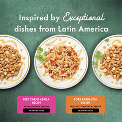 Fancy Feast Medleys Latin America rice and vegetables accents visible in the serving