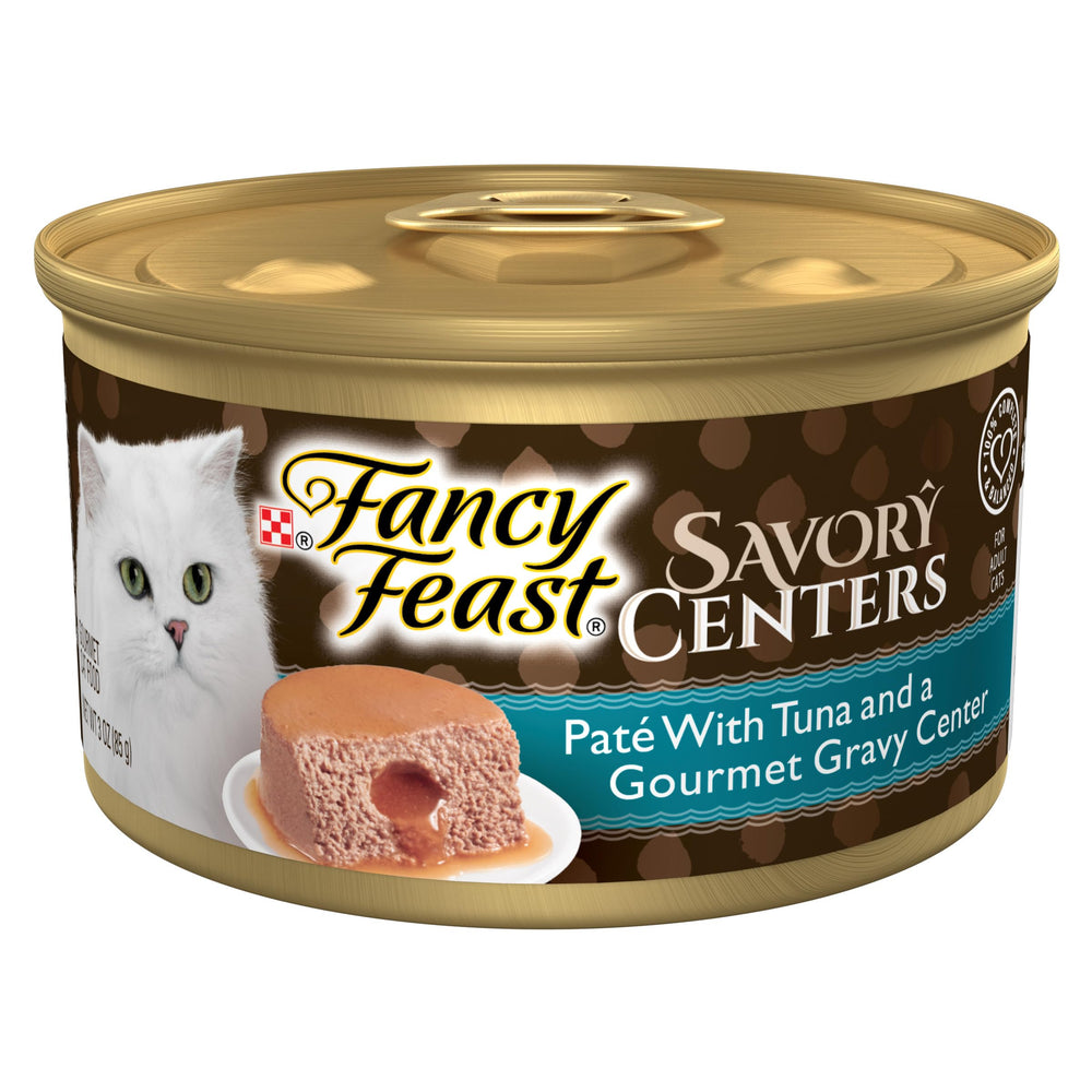 Fancy Feast Savory Centers tuna pate dual texture for adult cats.