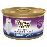 Fancy Feast Senior Beef Pate 7+ can closeup, easy-to-open packaging for seniors.