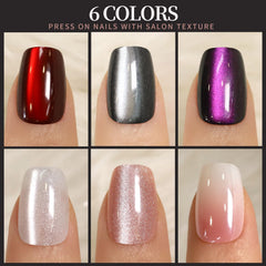 Fandamei cat eye nails close-up shows fine diamond shine on surface.