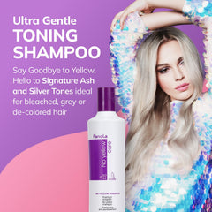 Foamy purple lather from Fanola No Yellow brightens blonde and grey hair.