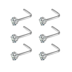 Fansing L-shape nose ring with 3mm CZ diamond, secure fit for nostrils.
